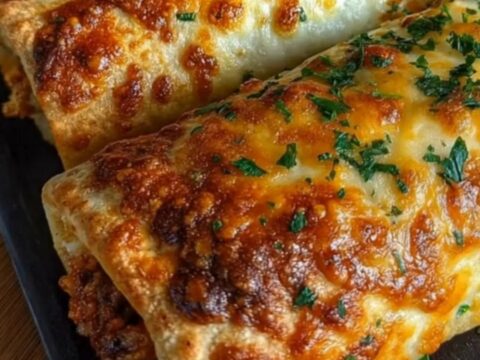 A platter of golden-brown cheesy taco sticks topped with bubbly toasted cheese and fresh parsley