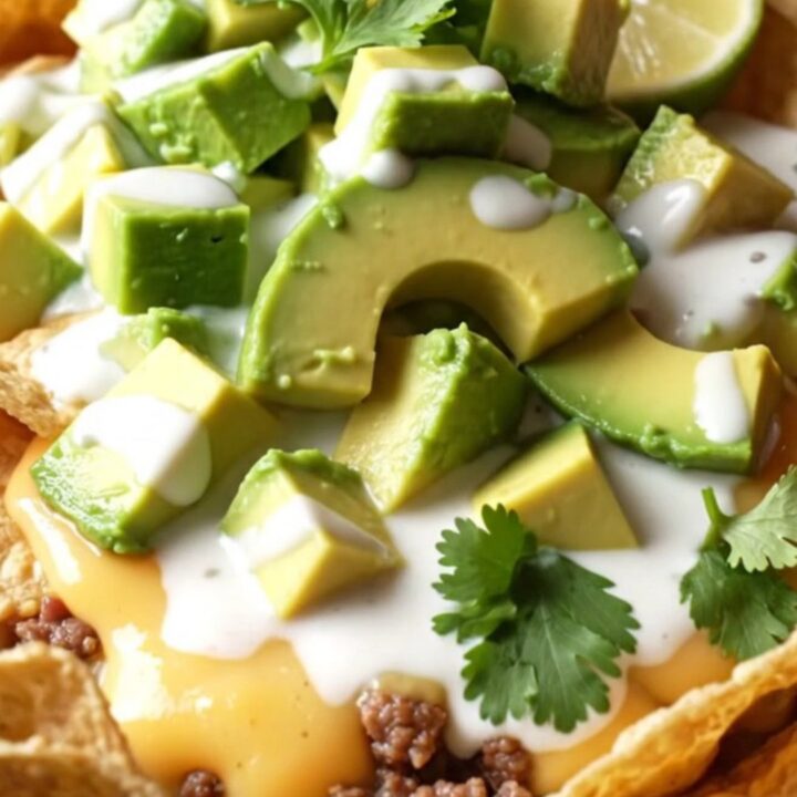 A close-up shot of a slow cooker filled with molten, bubbly cheese, spicy chorizo, and ground beef.