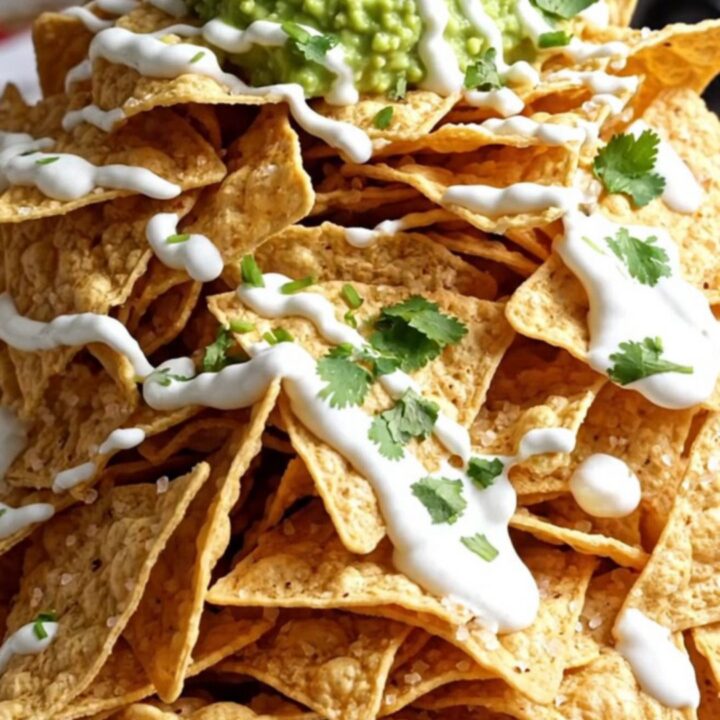 A close-up shot of a slow cooker filled with bubbling, cheesy carnitas dip garnished with cilantro and lime.