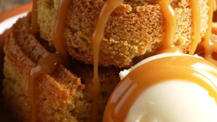 A warm, bubbling Crockpot churro cake with molten dulce de leche and a golden cinnamon crust.