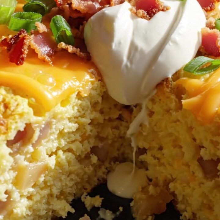 A rustic ceramic slow cooker filled with a thick, golden, and fluffy loaded potato and chorizo frittata.
