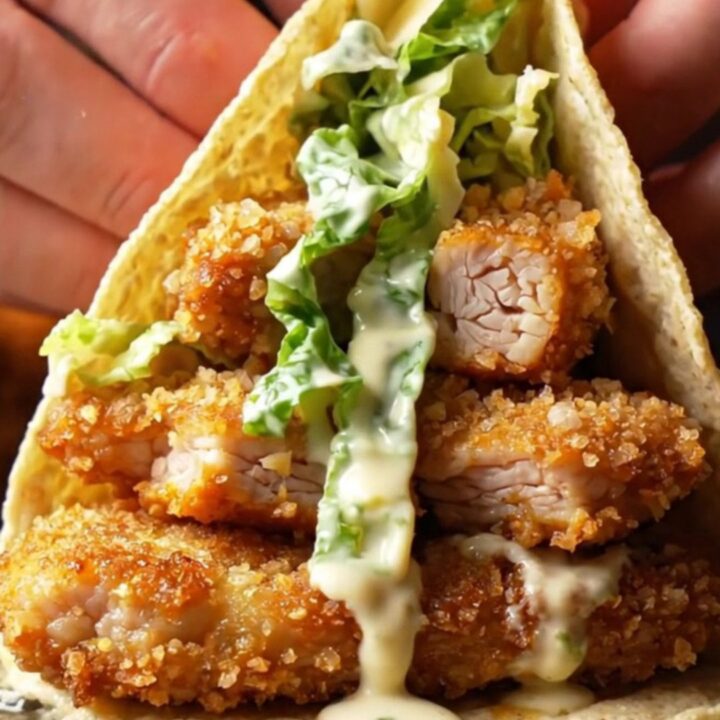 Crispy panko chicken Caesar smash tacos with golden crust and fresh salad