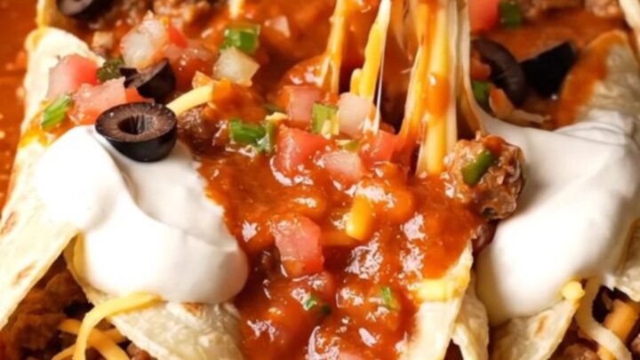 Accordion-folded tortilla skillet bake with golden crispy ridges