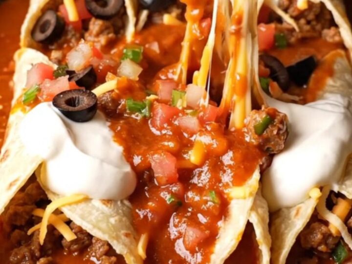 Accordion-folded tortilla skillet bake with golden crispy ridges