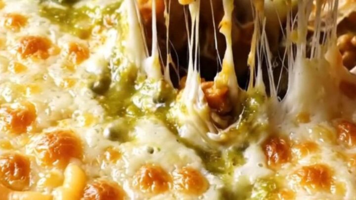 One-pan green chile chicken enchilada skillet with blistered Monterey Jack, avocado