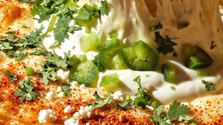 Bubbling Mexican street corn esquites dip in a cast-iron skillet, golden and molten