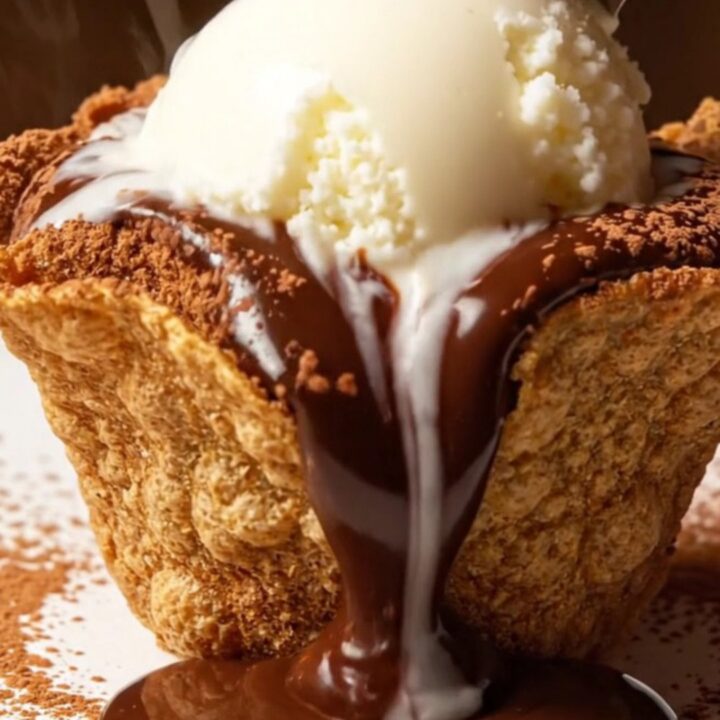 Molten Mexican hot chocolate lava cake in a crispy cinnamon-sugar tortilla cup
