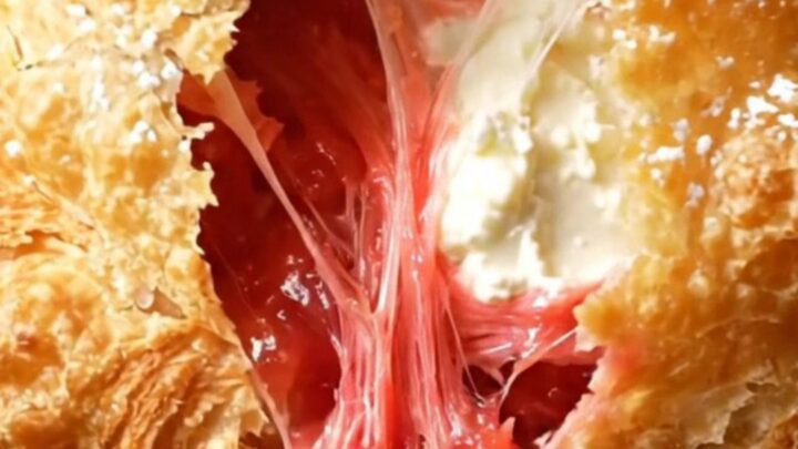 Golden blistered guava and cream cheese tortilla pastelito broken open