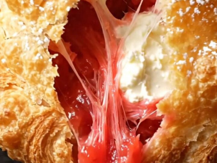 Golden blistered guava and cream cheese tortilla pastelito broken open