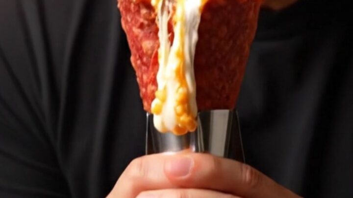 Crispy birria cone overflowing with melted Oaxaca cheese and braised beef, lime squeezed over the top