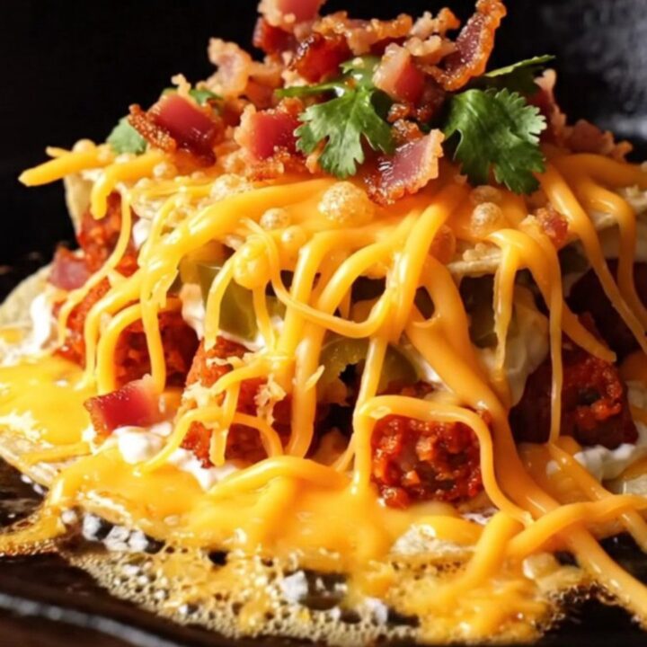 Jalapeño popper chorizo smash taco with a lacy golden cheddar skirt, crispy bacon and cilantro on top