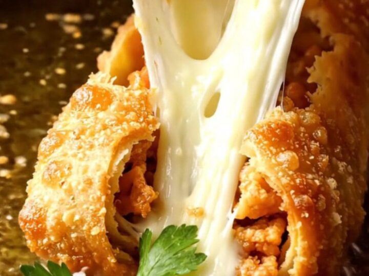 Crispy golden Paçanga Börek rolls on a platter, one broken open with melted cheese stretching.