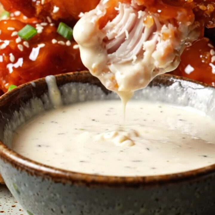 Crispy chicken tenders coated in glossy sweet chili garlic glaze, topped with sesame seeds on a white plate.