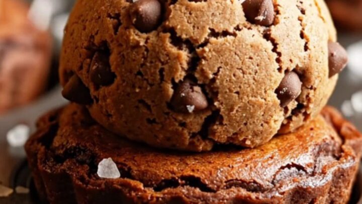 Brown butter brookie cups with gooey brownie center and chocolate chip cookie top
