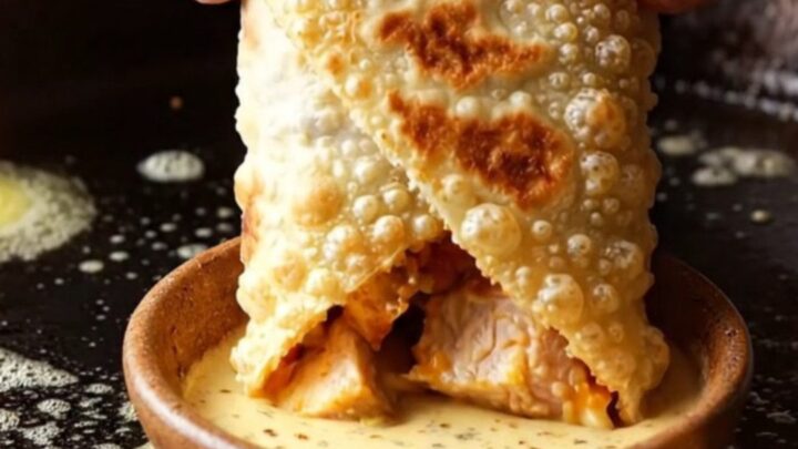 Crispy chicken lavash wrap cut in half showing juicy chicken, melted cheese, and garlic sauce