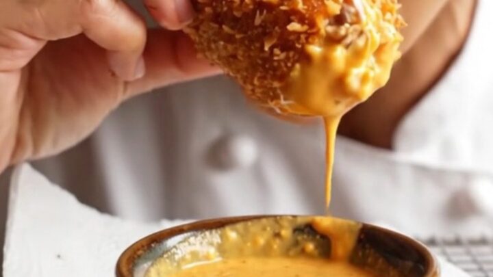 Golden crispy chicken potato croquettes with a cheesy pull