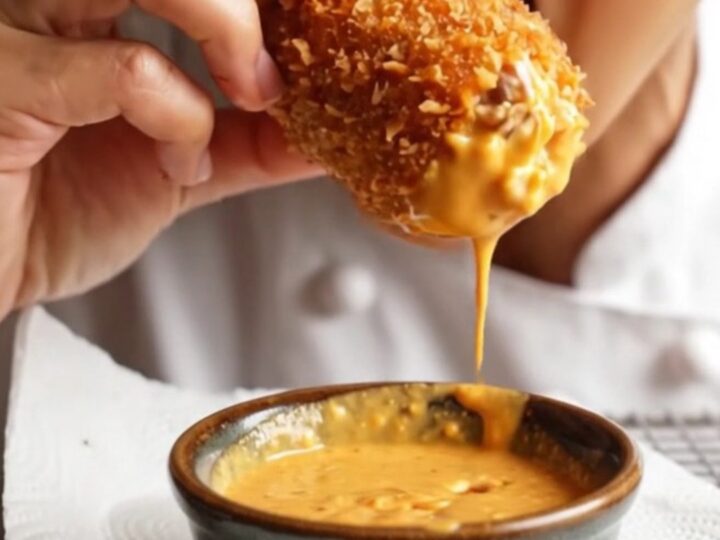 Golden crispy chicken potato croquettes with a cheesy pull