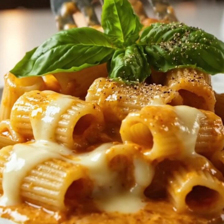 A black spatula scooping up a piping hot mound of shell pasta in a creamy roasted tomato sauce with melted cheese pulling