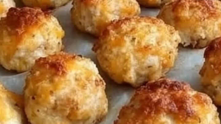 Bouchées au fromage dorées sur une plaque, l'une ouverte révélant un cœur filant et fumant