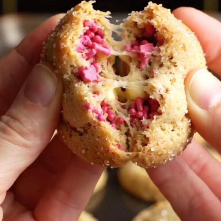 Valentine's sugar cookies with pink and red sprinkles, soft centers and golden edges