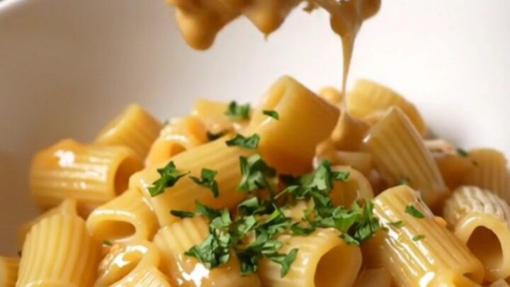 One-pan shell pasta with melted mozzarella in a skillet