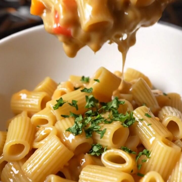 One-pan shell pasta with melted mozzarella in a skillet