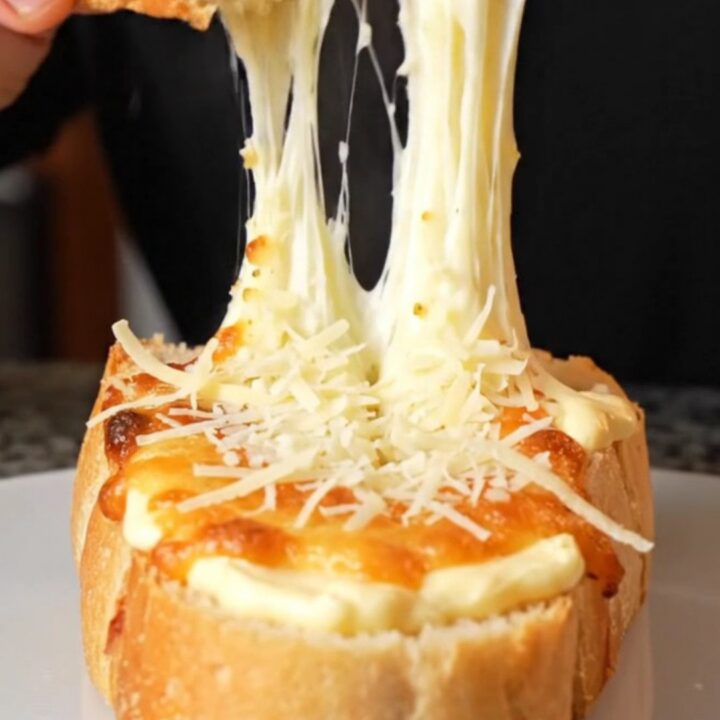 Golden pull-apart bread with melted mozzarella and parmesan on a baking sheet