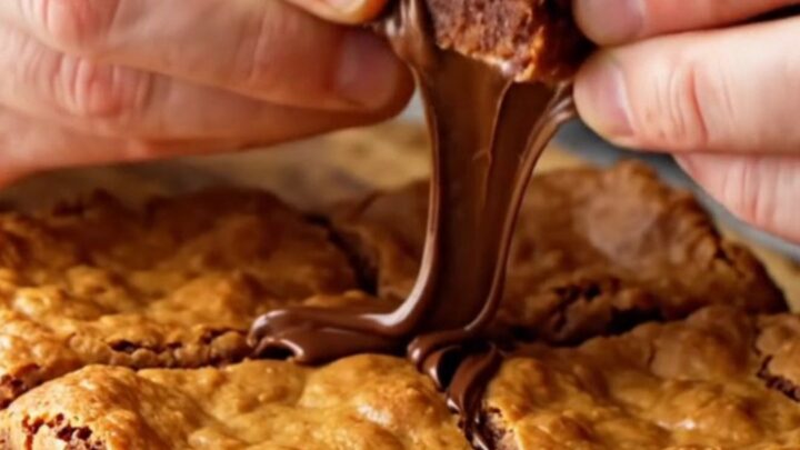 Golden brown butter chocolate chip blondies cut into squares with melted chocolate chips visible