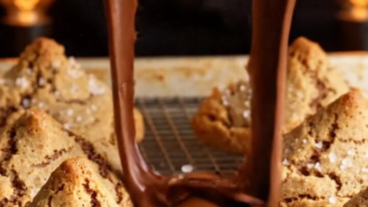 Giant thick cookie broken open showing gooey molten chocolate