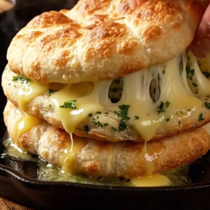 Golden cheesy potato lavaş flatbreads brushed with melted butter, stacked on a plate with steam rising