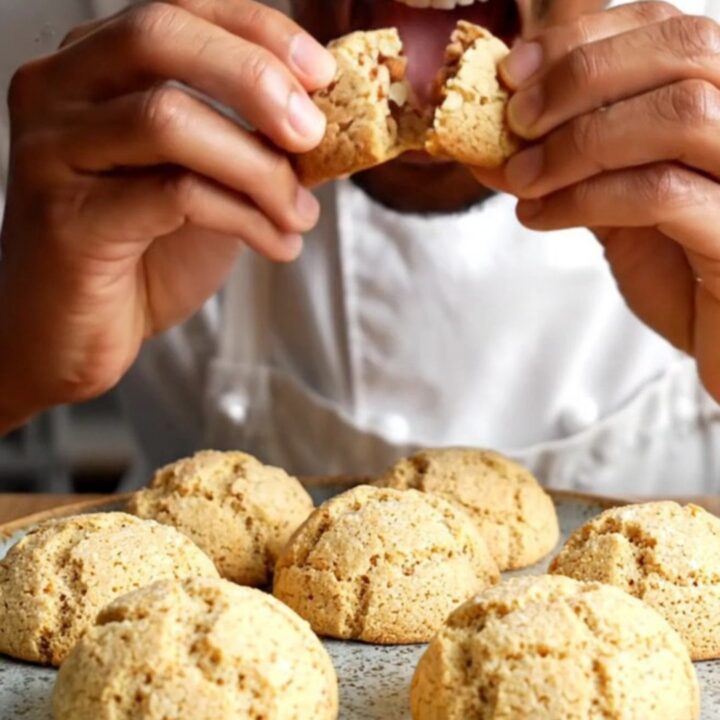 Golden tahini walnut cookies with cracked tops on a parchment-lined baking sheet
