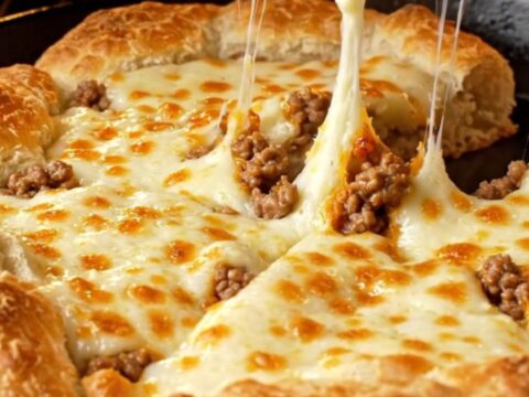 Golden pull-apart pan pide with melted cheese and spiced beef filling