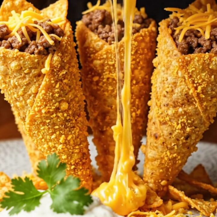 Crispy Doritos-crusted beef cones with cheese pull