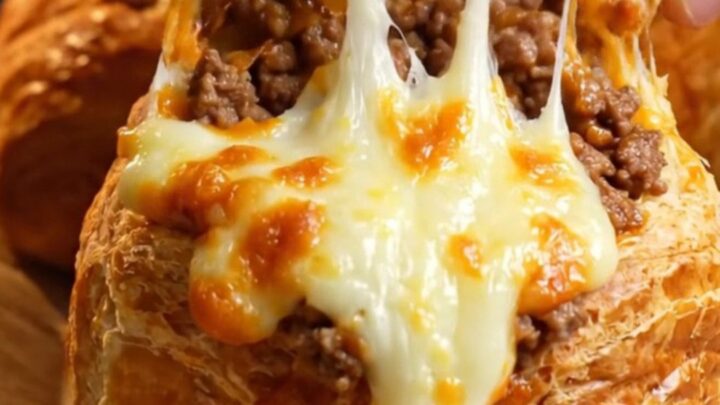 Golden clay-cup molded poğaça with a puffed crust and melted cheese peeking from the top