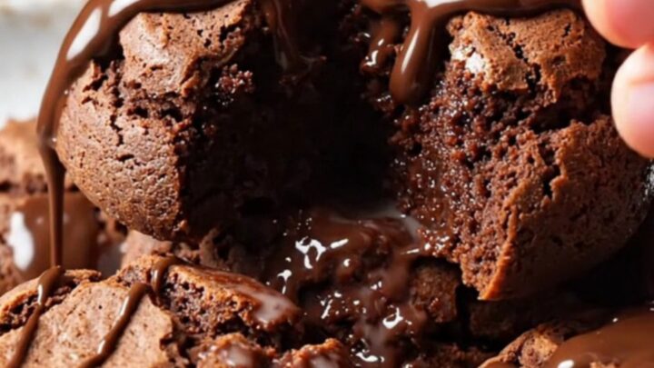 Mocha soaking syrup cookies drizzled with dark chocolate on a plate