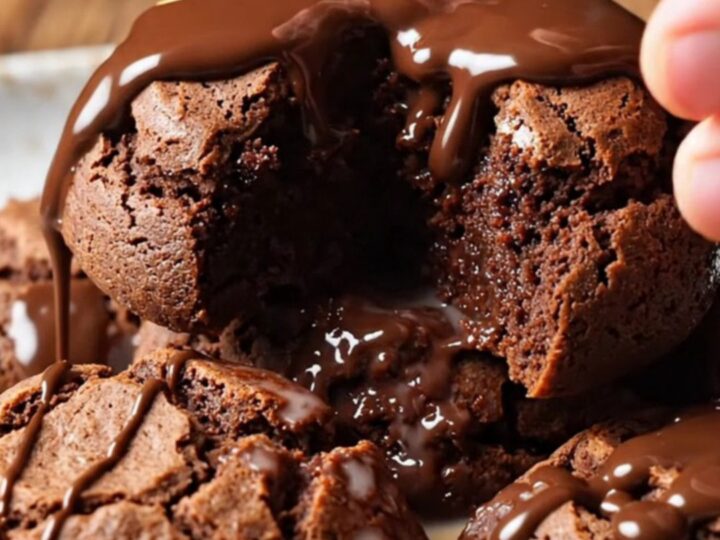 Mocha soaking syrup cookies drizzled with dark chocolate on a plate
