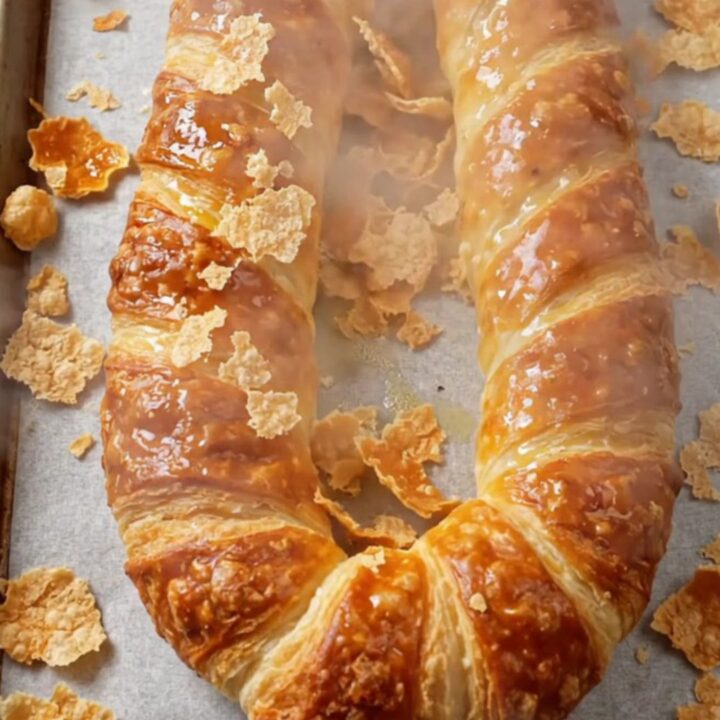 Golden horseshoe börek on parchment paper with a crisp, blistered crust