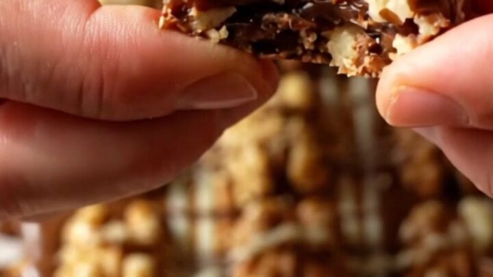 Chocolate walnut date bark sliced into bars on a parchment-lined board.