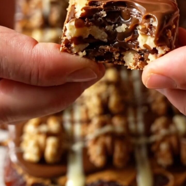 Chocolate walnut date bark sliced into bars on a parchment-lined board.