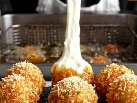Crispy golden potato balls with a molten mozzarella pull, dusted with Parmesan