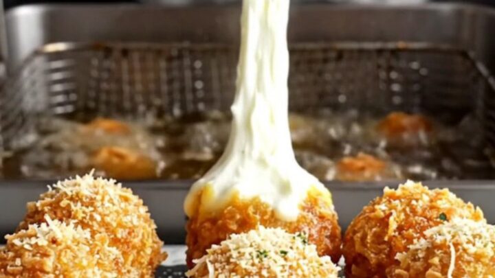 Crispy golden potato balls with a molten mozzarella pull, dusted with Parmesan