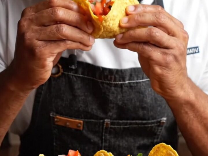 Cheesy crispy chicken tacos with pico and spicy sauce on a platter