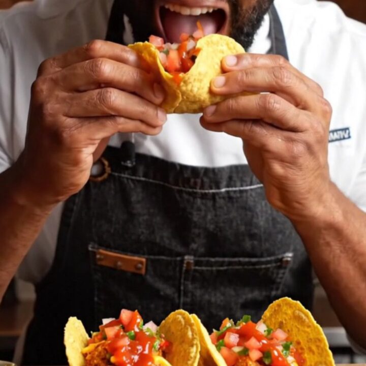 Cheesy crispy chicken tacos with pico and spicy sauce on a platter