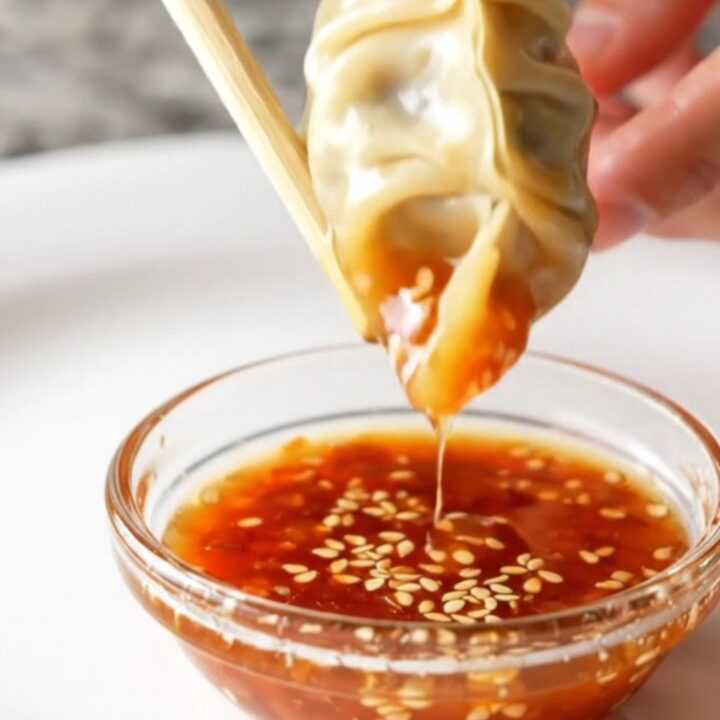 Golden lace skirt gyoza on a plate, crackling and crisp