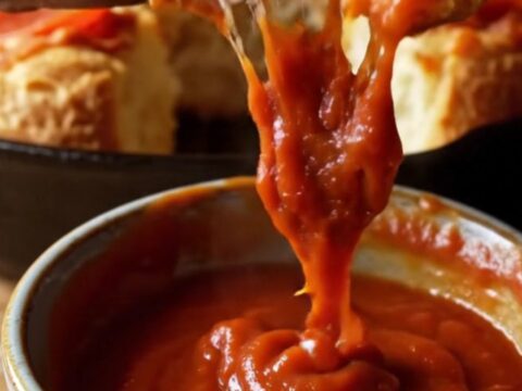 Pull-apart pizza monkey bread in a cast iron skillet with melted cheese and pepperoni