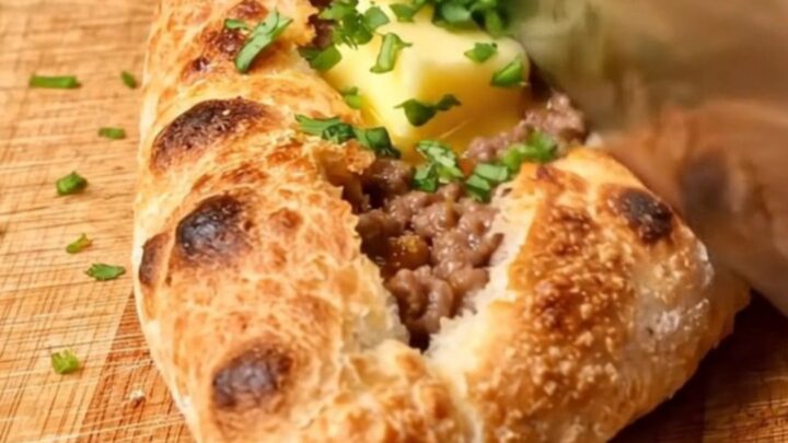 Golden folded Turkish pide with blistered crust and melted butter