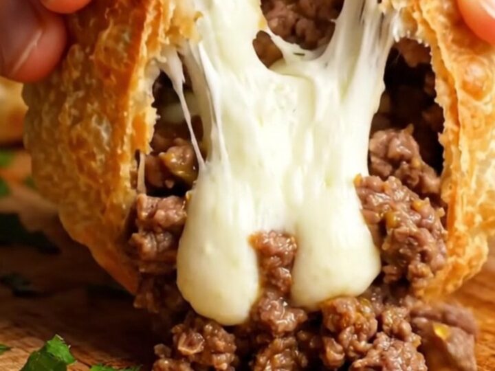 Golden baked tortilla pockets brushed with garlic butter, with melted cheese stretching out from a cut edge.