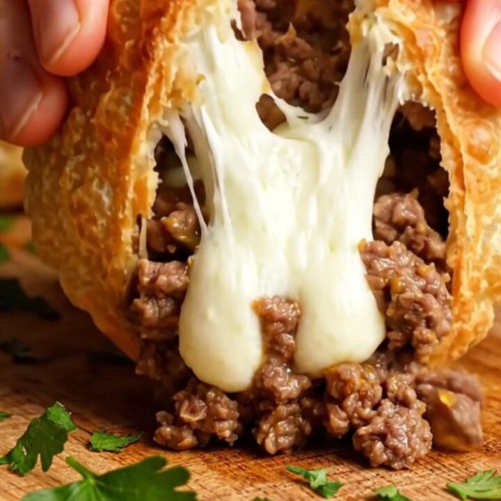 Golden baked tortilla pockets brushed with garlic butter, with melted cheese stretching out from a cut edge.