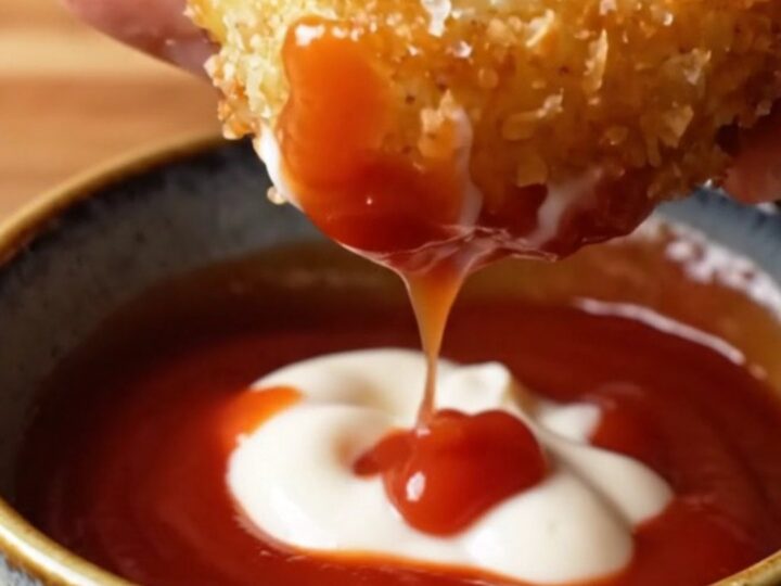 Crispy garlic parmesan hashbrowns on a plate with dipping sauce