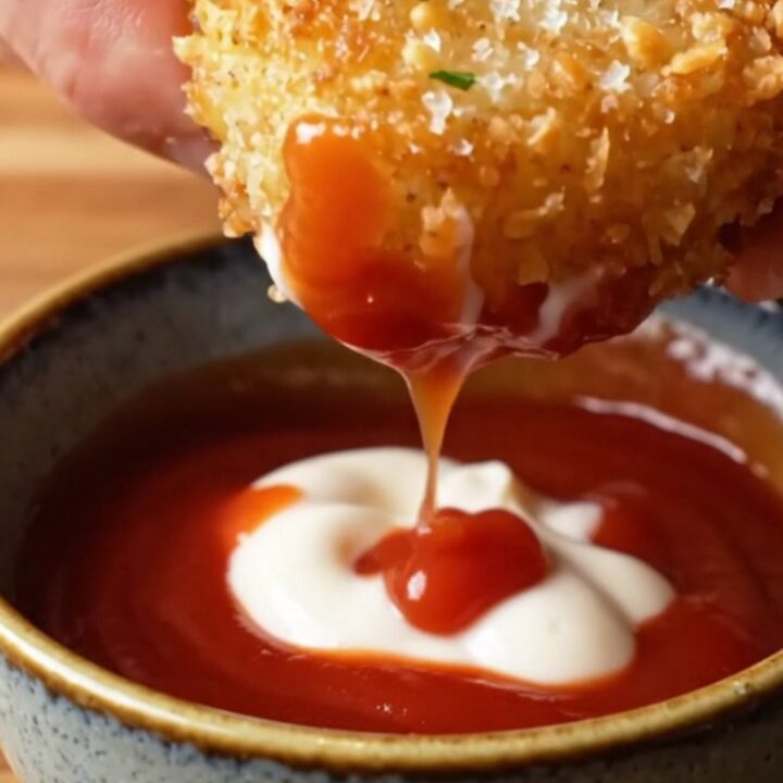 Crispy garlic parmesan hashbrowns on a plate with dipping sauce